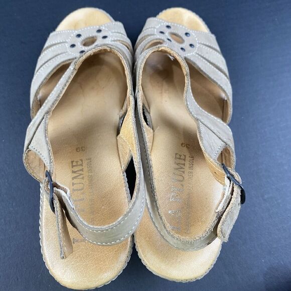 Women's La Plume Beige Leather Sandals - Size EU 39 / US 8.5 Pre Owned - Picture 13 of 16
